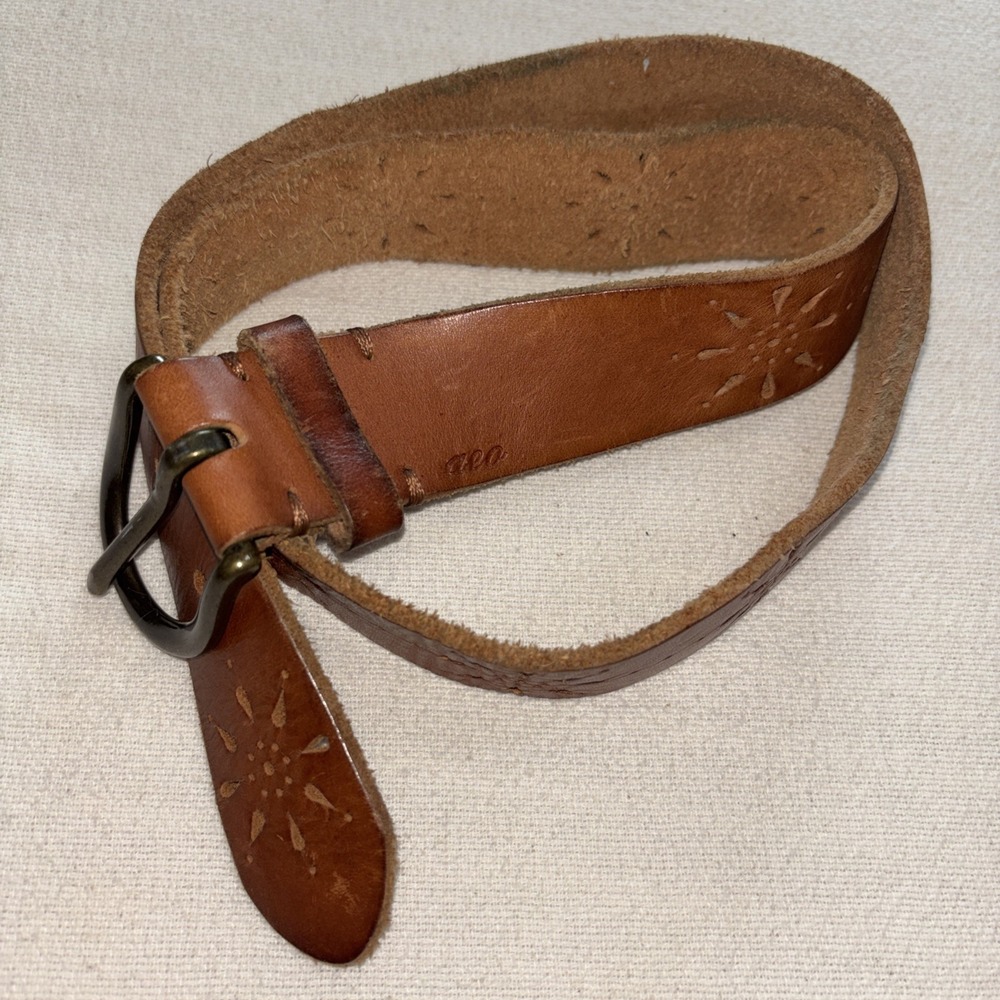 American Eagle aeo  Brown Genuine Tooled  Design Leather Belt Size M 36" Boho